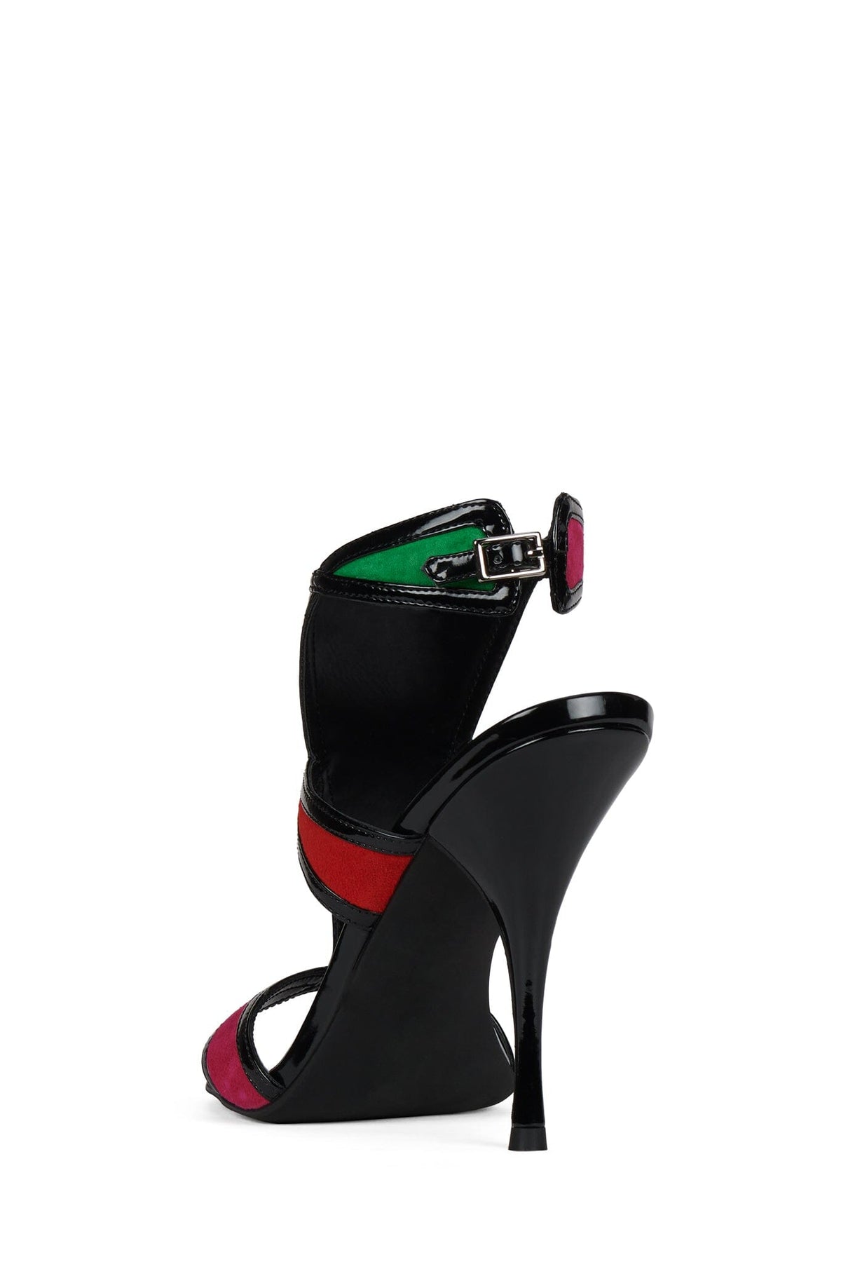 KALEIDO Heeled Sandal Black Patent Multi Suede