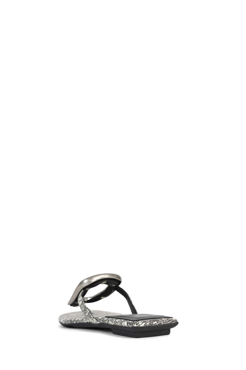 LINQUES-2 Jeffrey Campbell Flat Sandals Black White Lizard Silver