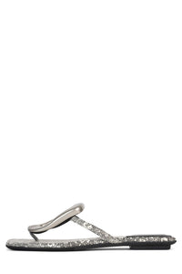 LINQUES-2 Jeffrey Campbell Flat Sandals Black White Lizard Silver