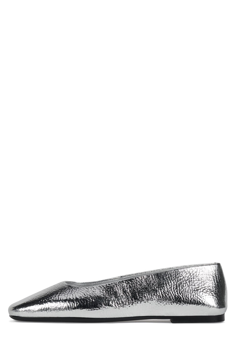 LISTOS Jeffrey Campbell Square-Toe Flat Silver Crinkle
