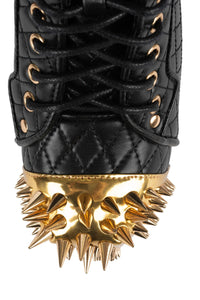 LITA-CROWN Jeffrey Campbell Platform Heeled Bootie Black Quilted Gold