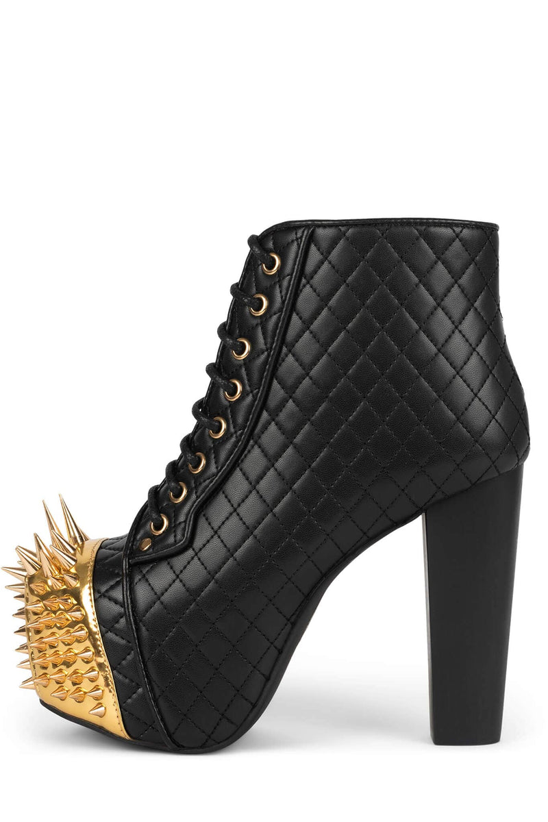 LITA-CROWN Jeffrey Campbell Platform Heeled Bootie Black Quilted Gold