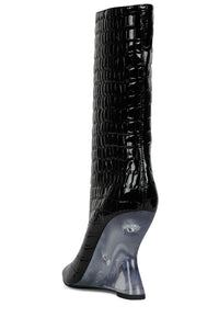 MALINA Jeffrey Campbell Wedge Boot Black Patent Croco