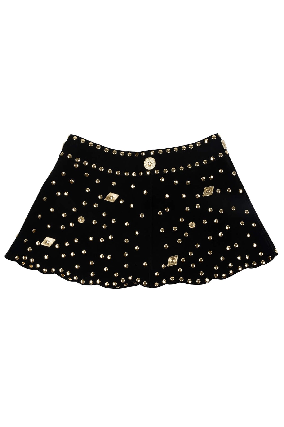 MARQUEE Jeffrey Campbell Mini Skirt Black Suede Gold 