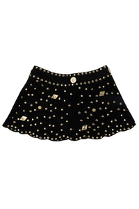 MARQUEE Jeffrey Campbell Mini Skirt Black Suede Gold 