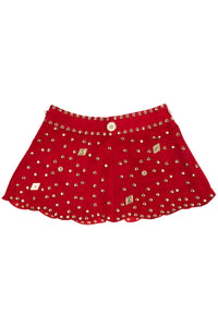 MARQUEE Jeffrey Campbell Mini Skirt Red Suede Gold