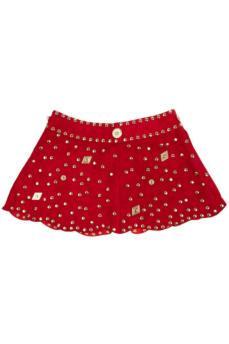 MARQUEE Jeffrey Campbell Mini Skirt Red Suede Gold