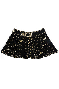 MARQUEE Jeffrey Campbell Mini Skirt Black Suede Gold_hover 