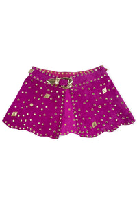 MARQUEE Jeffrey Campbell Mini Skirt Fuchsia Suede Gold