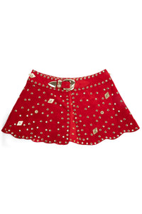 MARQUEE Jeffrey Campbell Mini Skirt Red Suede Gold