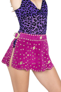 MARQUEE Jeffrey Campbell Mini Skirt Fuchsia Suede Gold