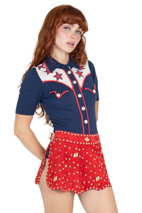 MARQUEE Jeffrey Campbell Mini Skirt Red Suede Gold