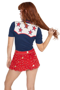 MARQUEE Jeffrey Campbell Mini Skirt Red Suede Gold
