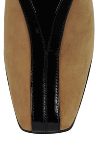 MEANS Jeffrey Campbell Heeled Sandal Beige Suede Black Combo