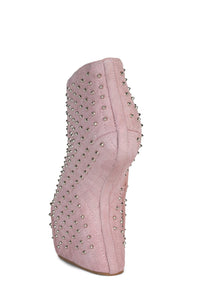 MIDNITE-Q Jeffrey Campbell Wedge Platforms Pink Suede Silver
