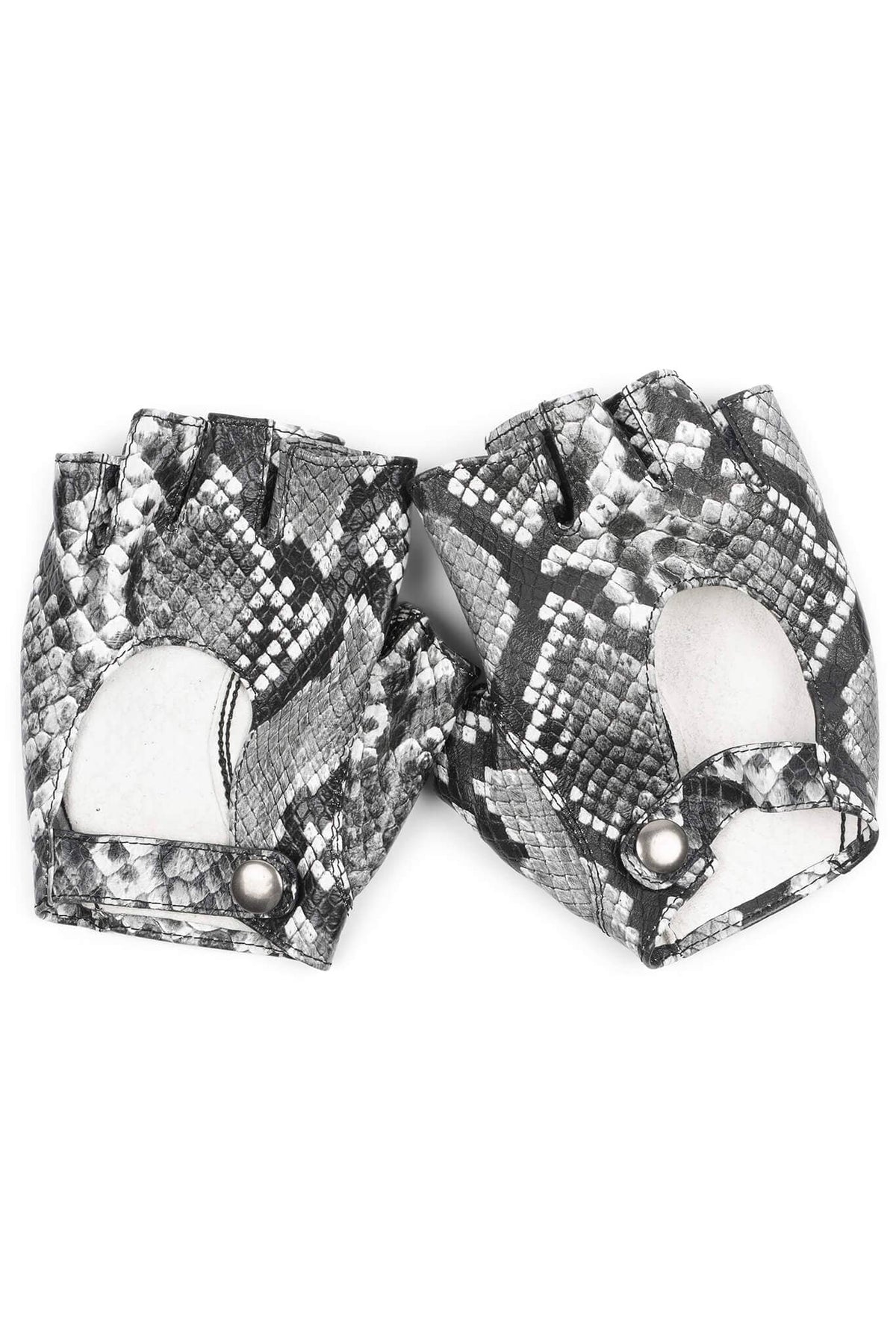 MOTO-MAMI Jeffrey Campbell Moto-Inspire Gloves White Grey Python