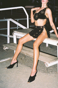 NAIAD Jeffrey Campbell Heeled Mule Black Suede Gold Black