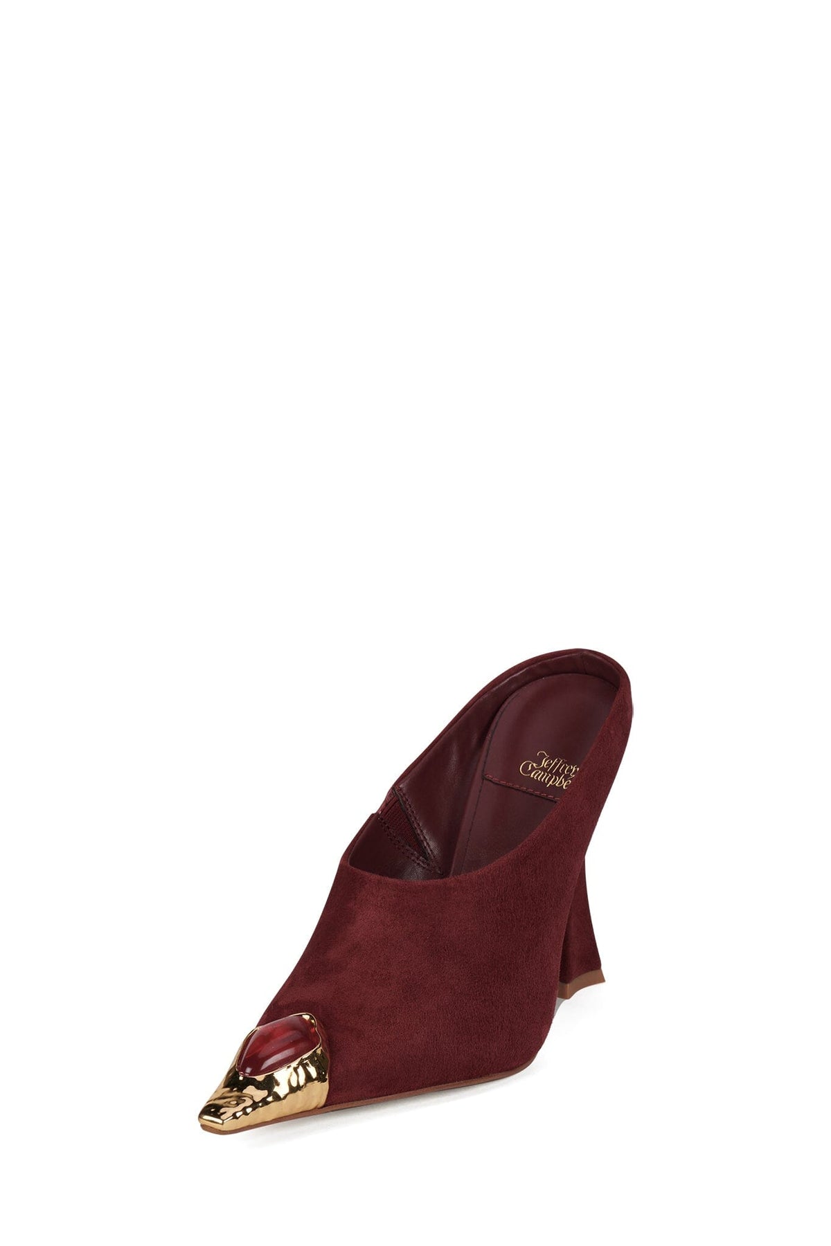 NAIAD Jeffrey Campbell Heeled Mule Wine Suede Gold Red
 _hover
