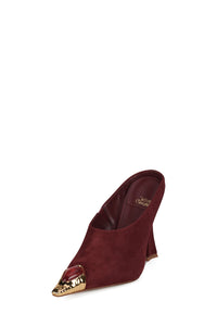 NAIAD Jeffrey Campbell Heeled Mule Wine Suede Gold Red
 _hover