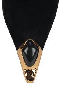 NAIAD Jeffrey Campbell Heeled Mule Black Suede Gold Black