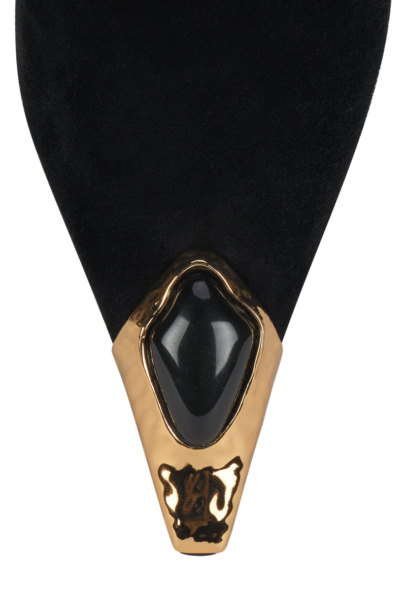 NAIAD Jeffrey Campbell Heeled Mule Black Suede Gold Black