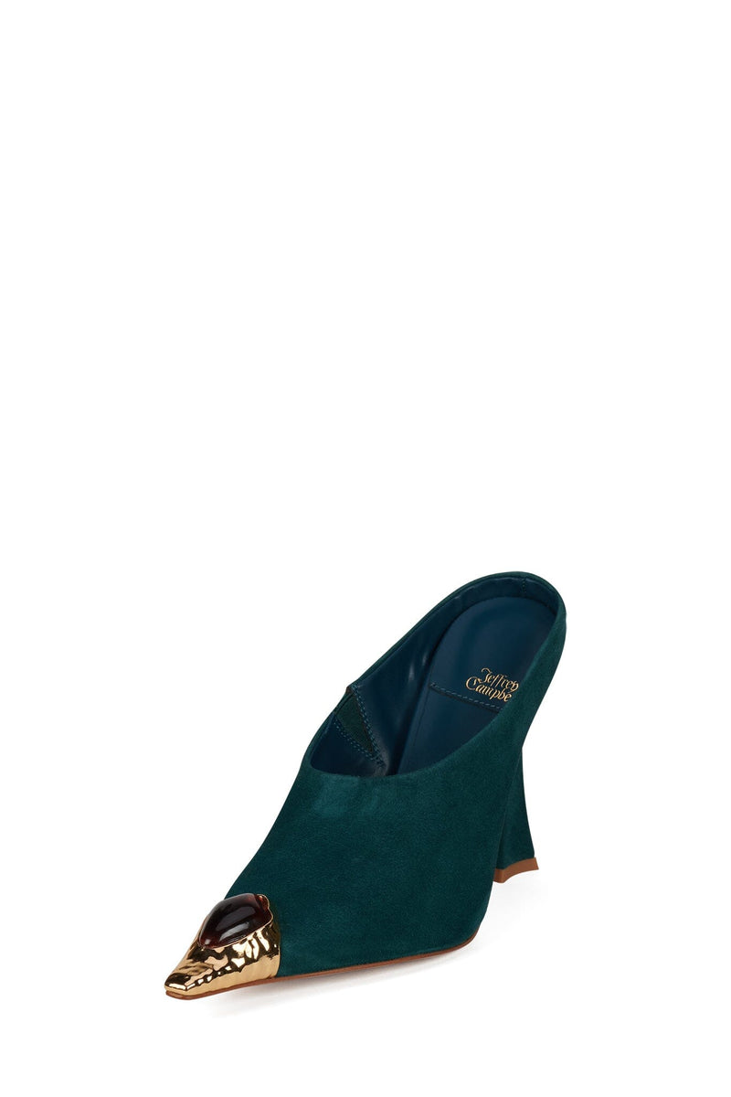 NAIAD Jeffrey Campbell Heeled Mule Turquoise Suede Gold Tortoise
 _hover