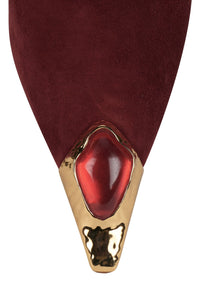 NAIAD Jeffrey Campbell Heeled Mule Wine Suede Gold Red