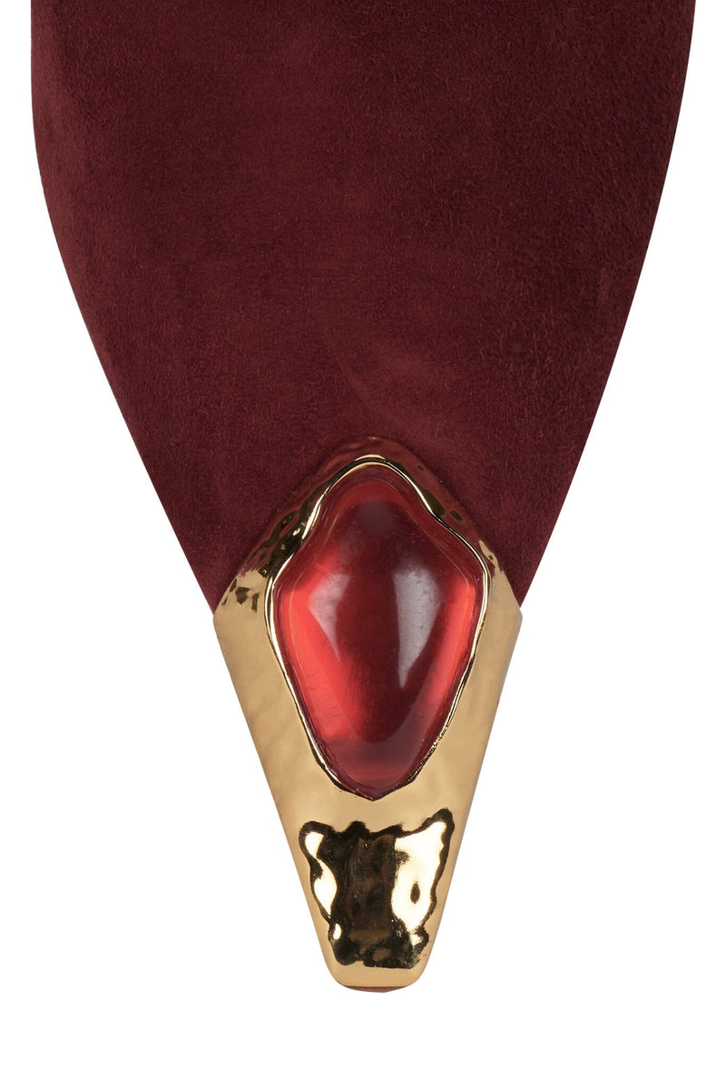 NAIAD Jeffrey Campbell Heeled Mule Wine Suede Gold Red