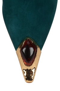 NAIAD Jeffrey Campbell Heeled Mule Turquoise Suede Gold Tortoise