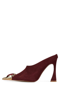 NAIAD Jeffrey Campbell Heeled Mule Wine Suede Gold Red