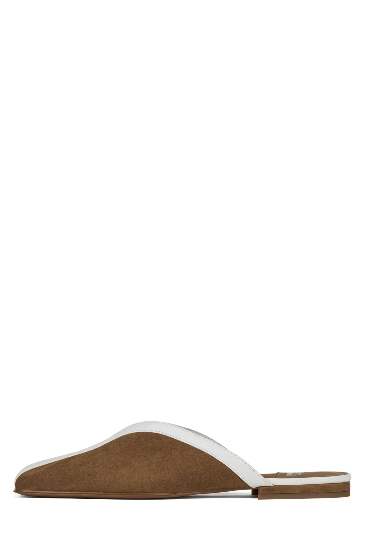NARROWS Jeffrey Campbell Flat Mule Tan Suede White Combo