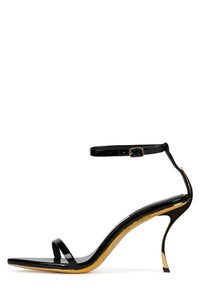 OBSESSION Jeffrey Campbell Minimal Sandal Black Patent Gold