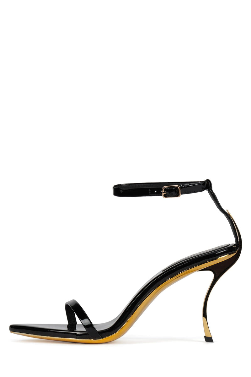OBSESSION Jeffrey Campbell Minimal Sandal Black Patent Gold