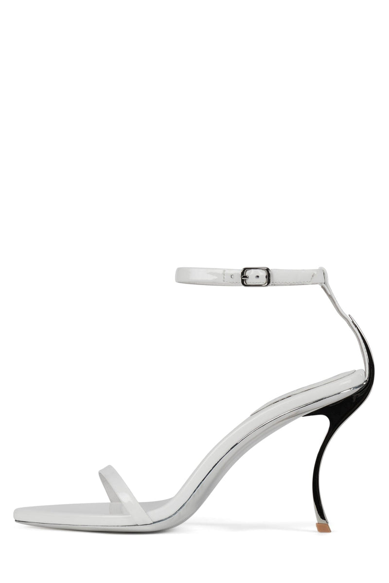 OBSESSION Jeffrey Campbell Minimal Sandal White Patent Silver