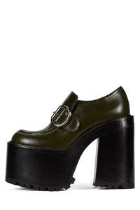 OFFSET Jeffrey Campbell Heeled Loafer Green Oiled