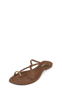 PACIFICO Jeffrey Campbell Flat Sandals Cognac Suede Gold