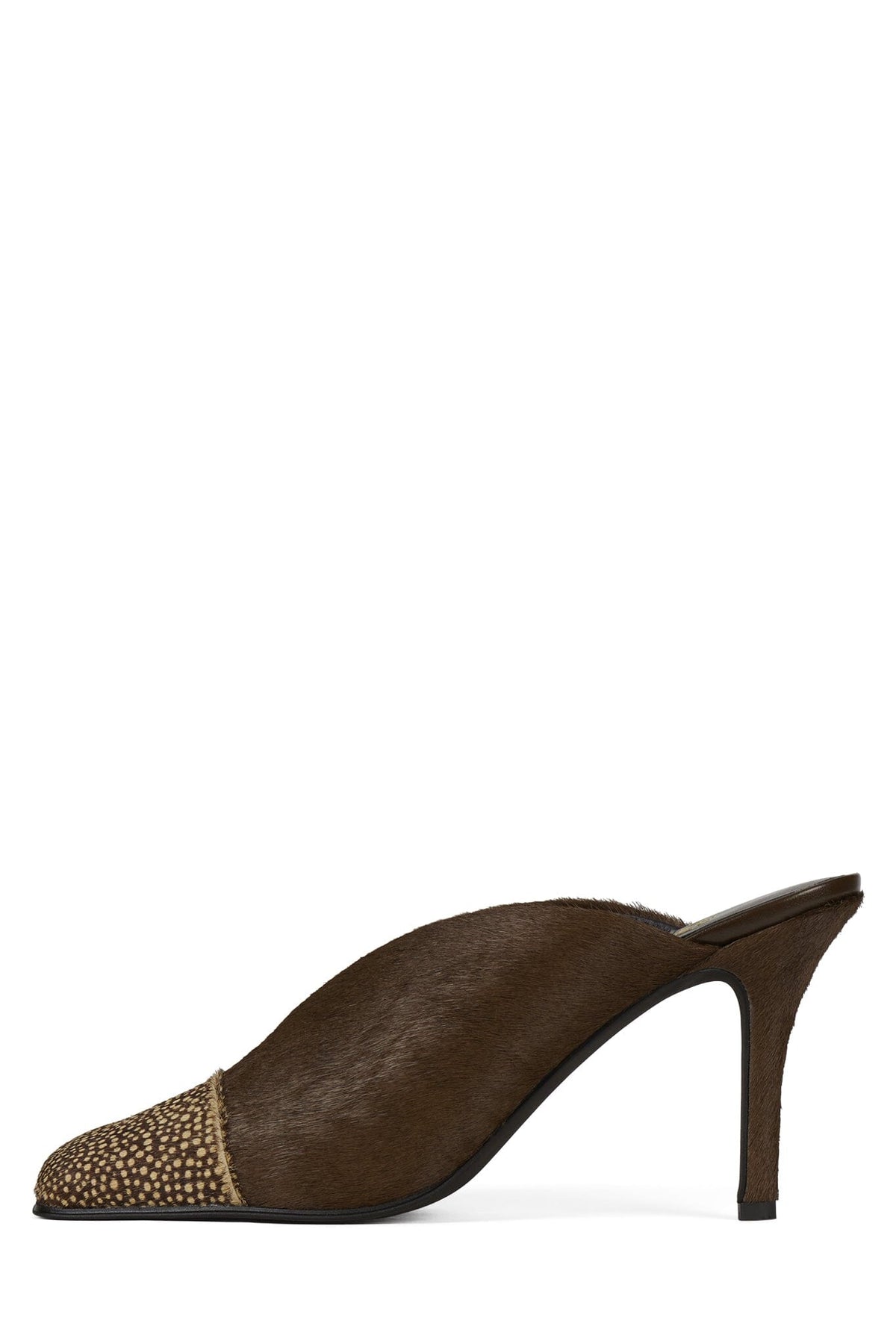 PASSAGE-F Jeffrey Campbell Heeled Mule Brown Dot Hair Combo