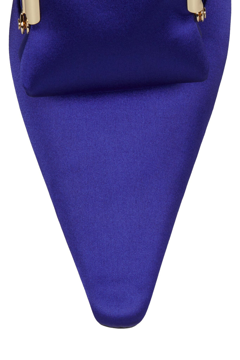 PAY-ME Jeffrey Campbell Slingback Wedge Indigo Satin Combo