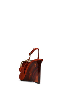 PAY-ME Jeffrey Campbell Slingback Wedge Black Orange Satin Combo