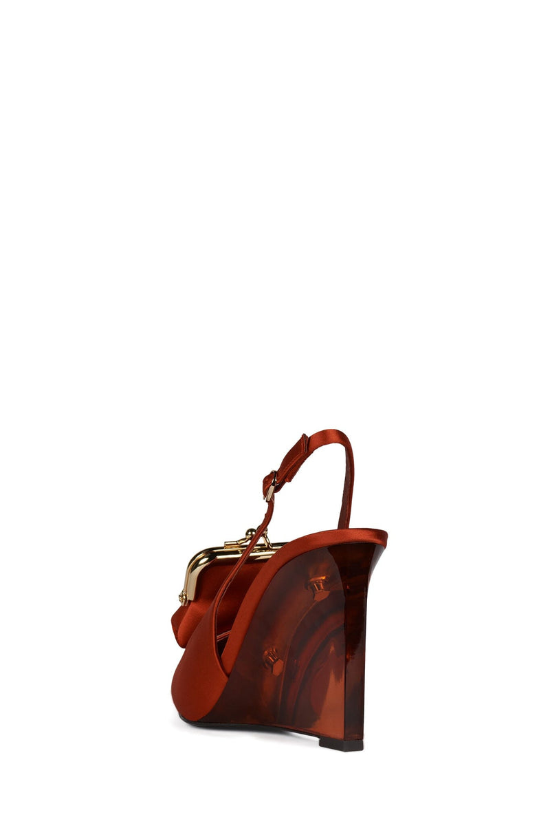 PAY-ME Jeffrey Campbell Slingback Wedge Black Orange Satin Combo