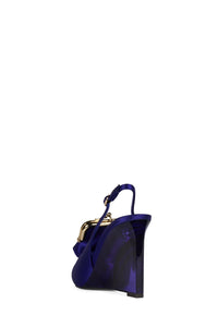 PAY-ME Jeffrey Campbell Slingback Wedge Indigo Satin Combo