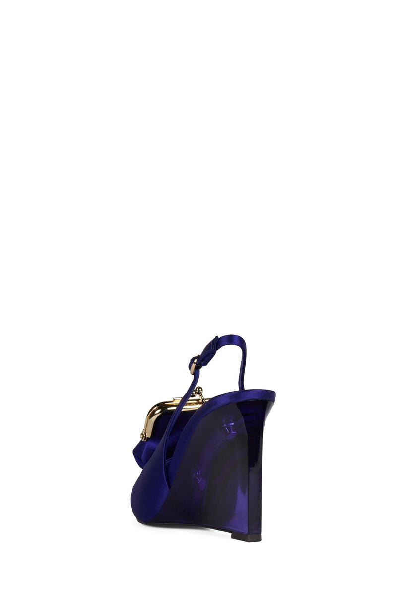 PAY-ME Jeffrey Campbell Slingback Wedge Indigo Satin Combo