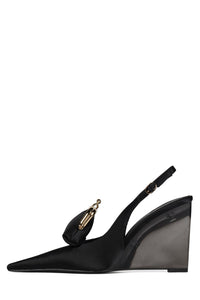 PAY-ME Jeffrey Campbell Slingback Wedge Black Satin Combo