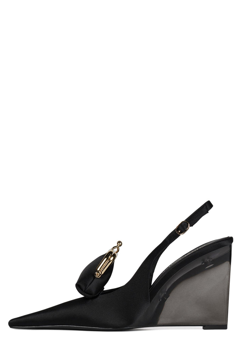 PAY-ME Jeffrey Campbell Slingback Wedge Black Satin Combo