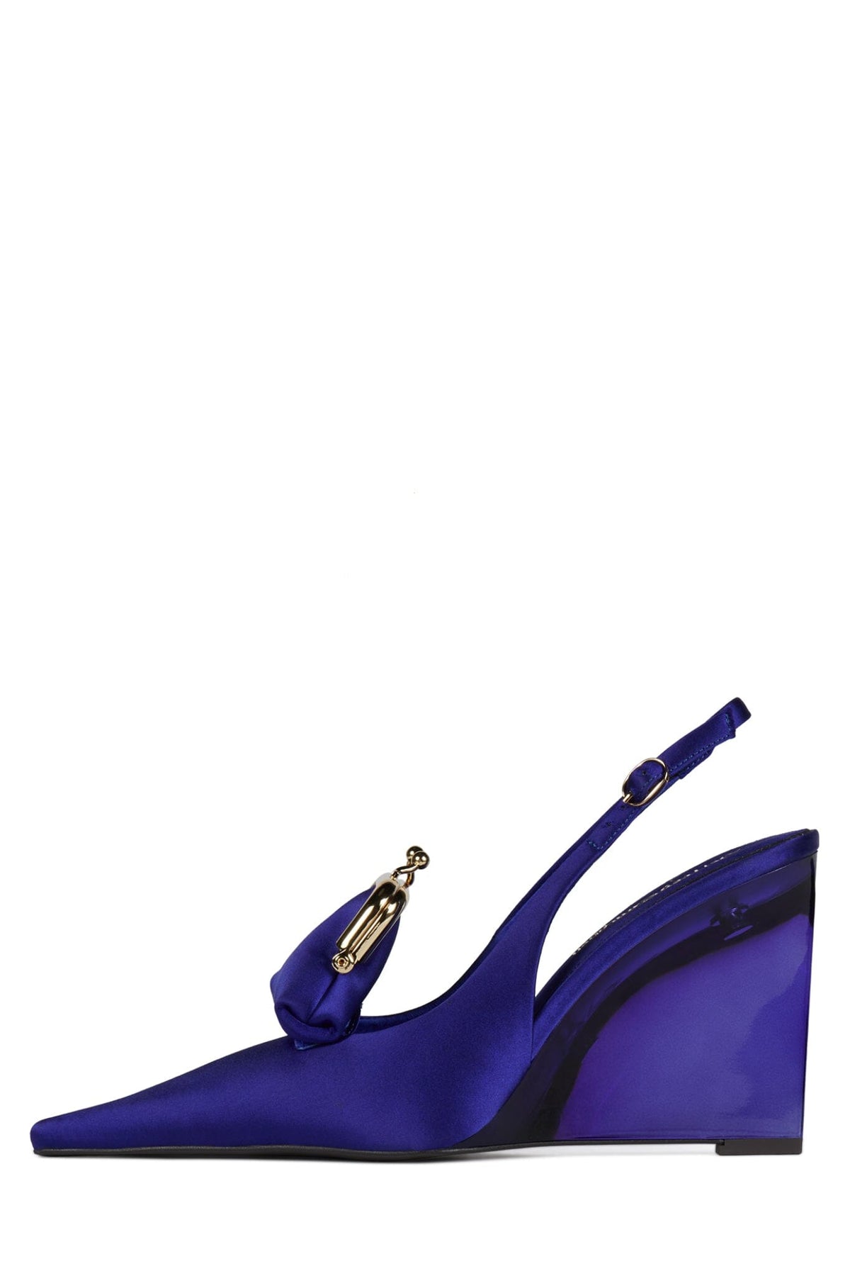PAY-ME Jeffrey Campbell Slingback Wedge Indigo Satin Combo