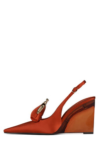 PAY-ME Jeffrey Campbell Slingback Wedge Black Orange Satin Combo