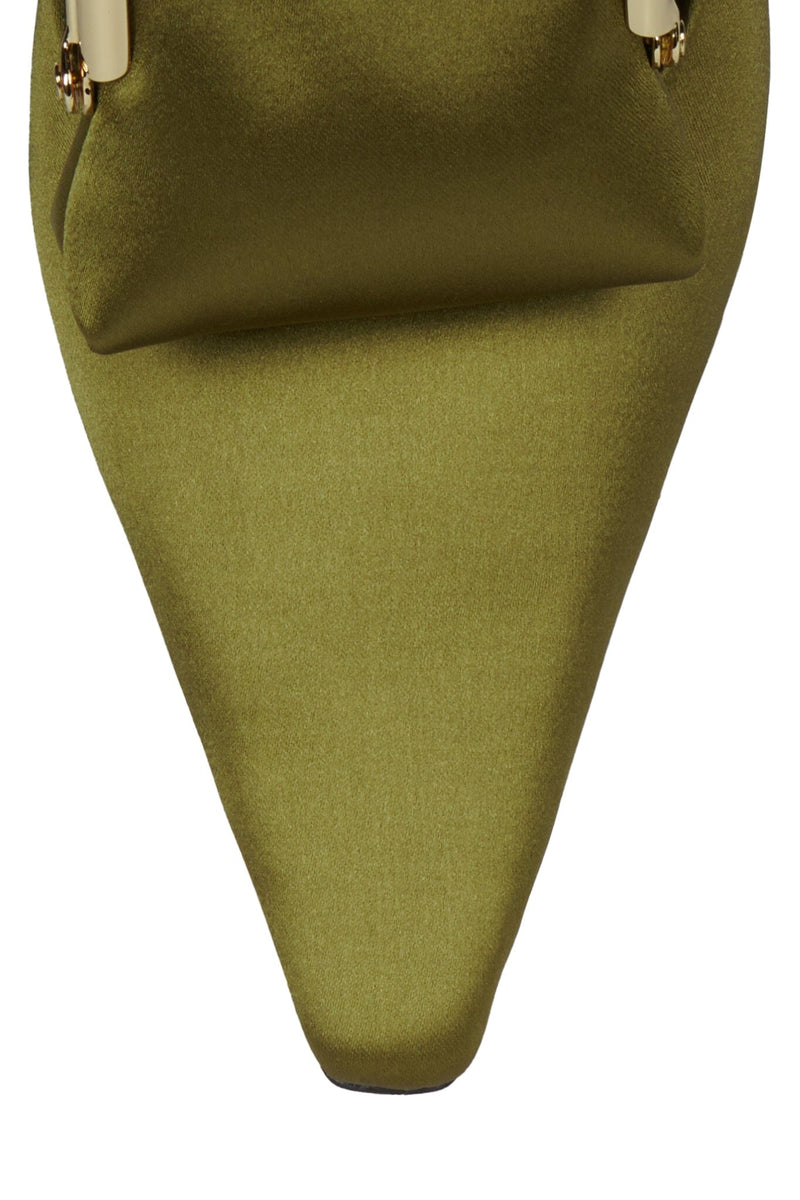 PAY-ME Jeffrey Campbell Slingback Wedge Olive Satin Combo
