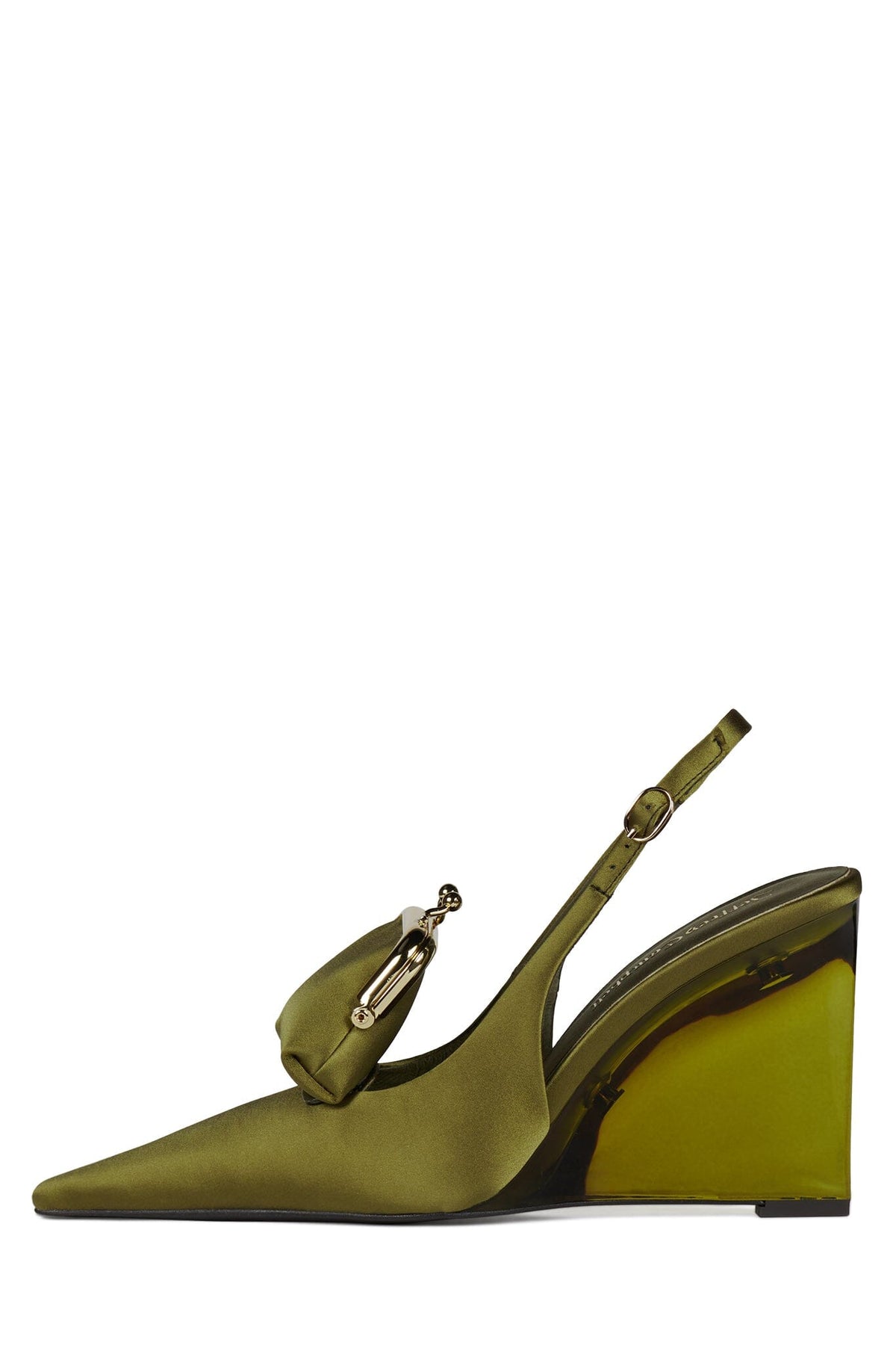 PAY-ME Jeffrey Campbell Slingback Wedge Olive Satin Combo