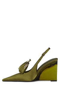 PAY-ME Jeffrey Campbell Slingback Wedge Olive Satin Combo