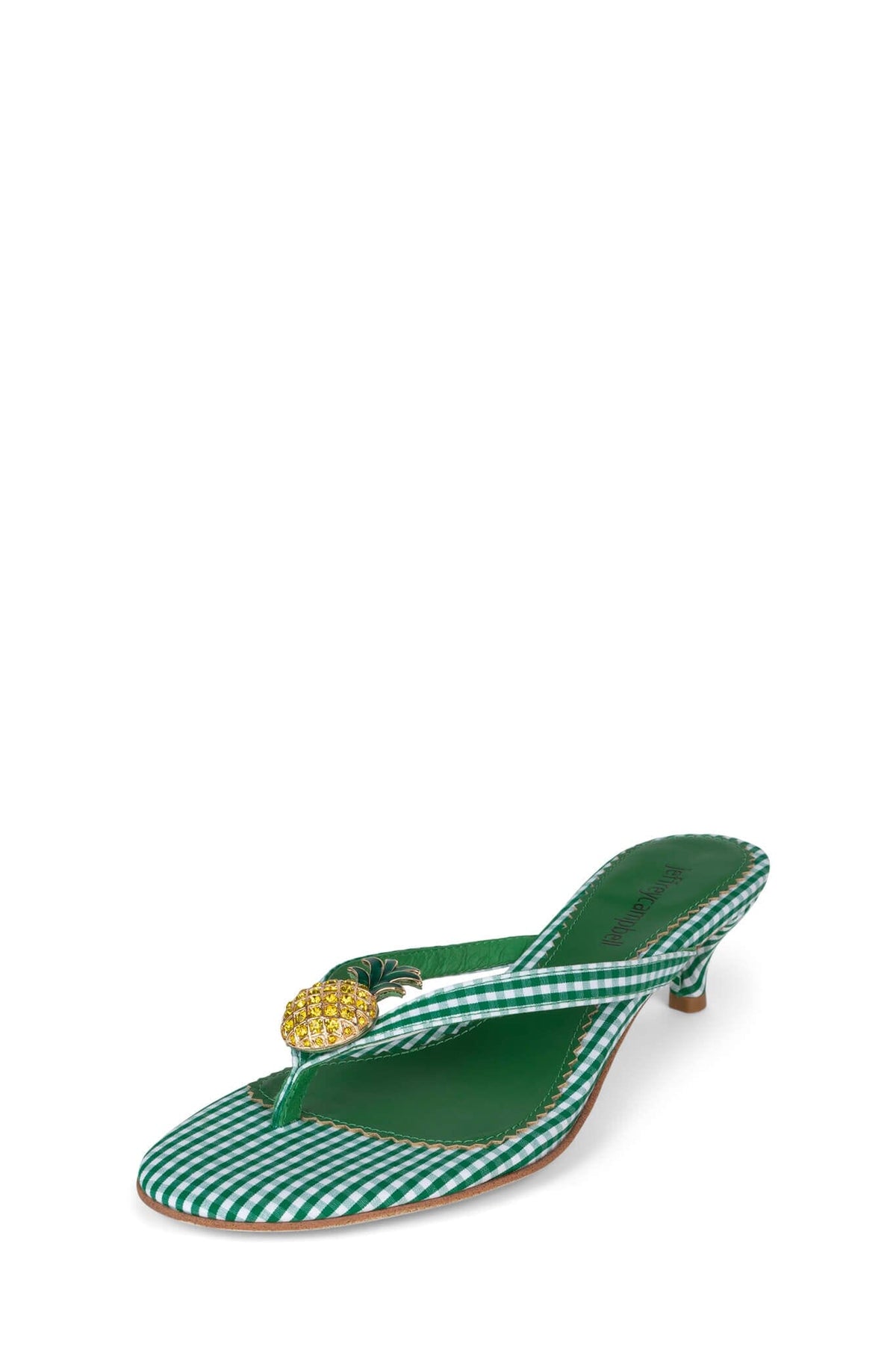 PINACOLADA Jeffrey Campbell Kitten Heel Sandals Green Gingham _hover